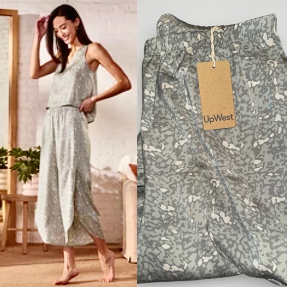 UpWest Other - NEW UpWest Tulip Hem Satin Sleep Pant Sandy Print Sage Green/Cream Sz Small NWT